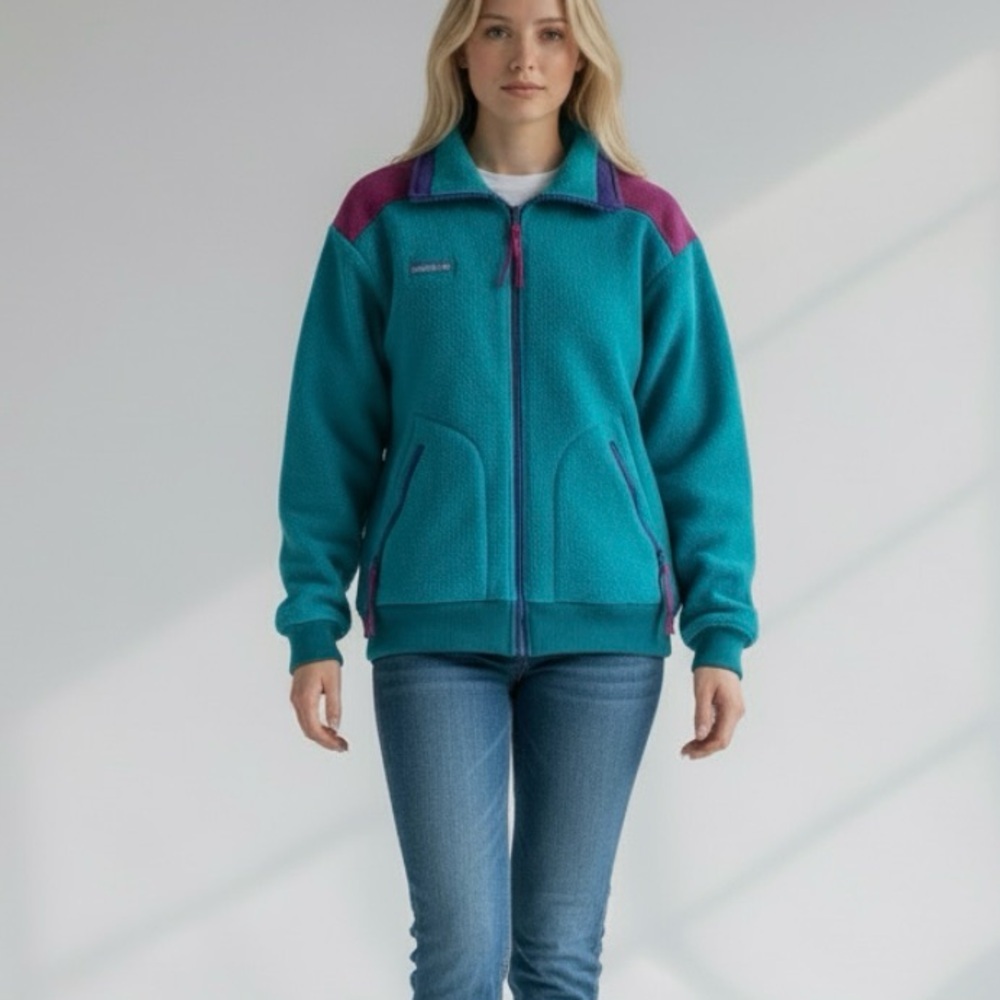 Vintage Columbia Fleece Jacket Teal Purple Colorblock 90s